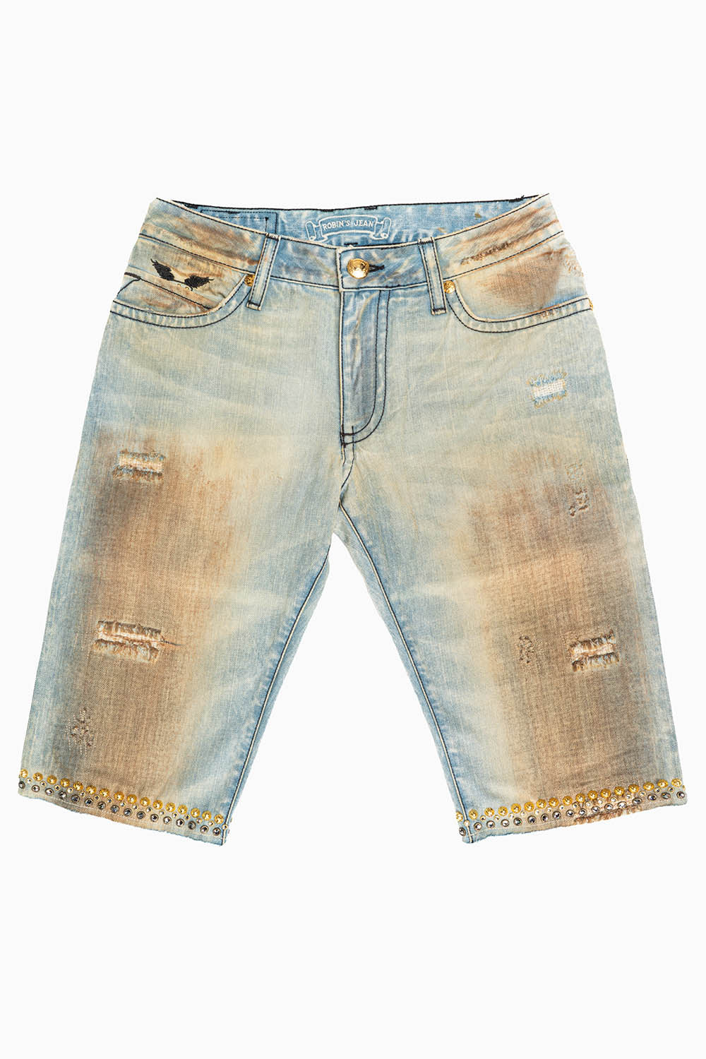 MENS SHORT WITH FLAP POCKETS IN VAGABOND REPAIRED WASH WITH CRYSTALS AND STUDS - Image 3