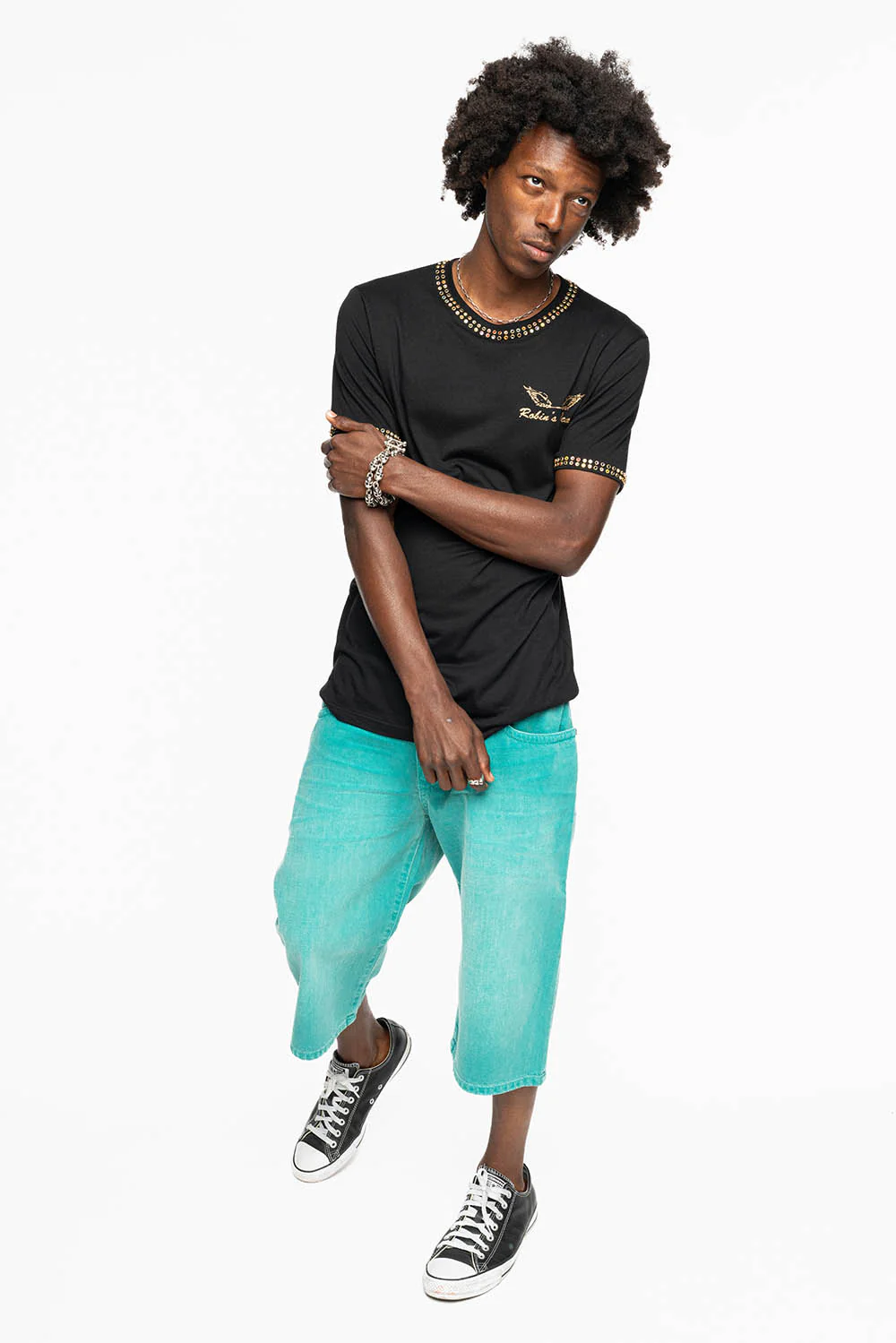 MENS SHORTS WITH KILLER FLAP POCKETS IN SULFUR TEAL WASH WITH XL BLK DIAMOND CRYSTALS - Image 6