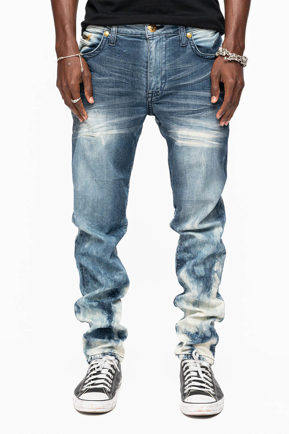 MENS SKINNY JEANS IN CLOUD JAPAN WASH WITH GOLD O.E  EMBROIDERY LOGO