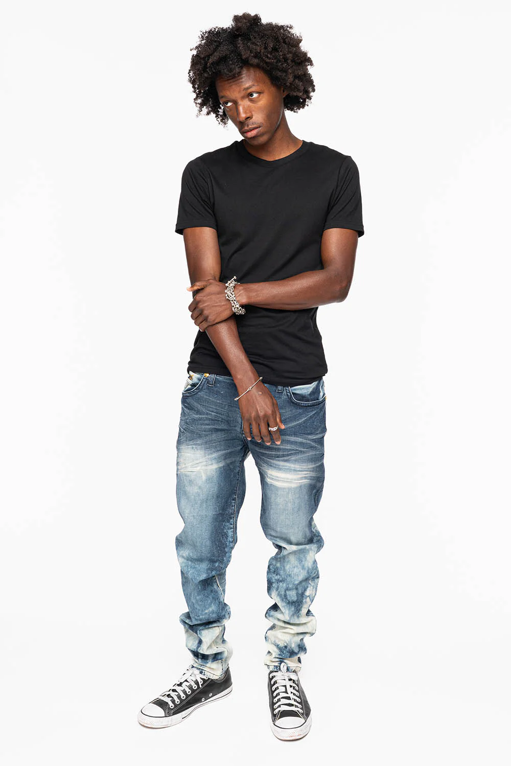 MENS SKINNY JEANS IN CLOUD JAPAN WASH WITH GOLD O.E  EMBROIDERY LOGO - Image 4