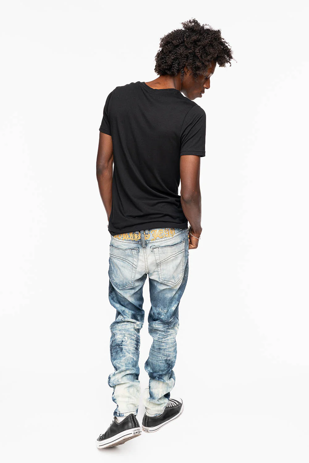 MENS SKINNY JEANS IN CLOUD JAPAN WASH WITH GOLD O.E  EMBROIDERY LOGO - Image 5