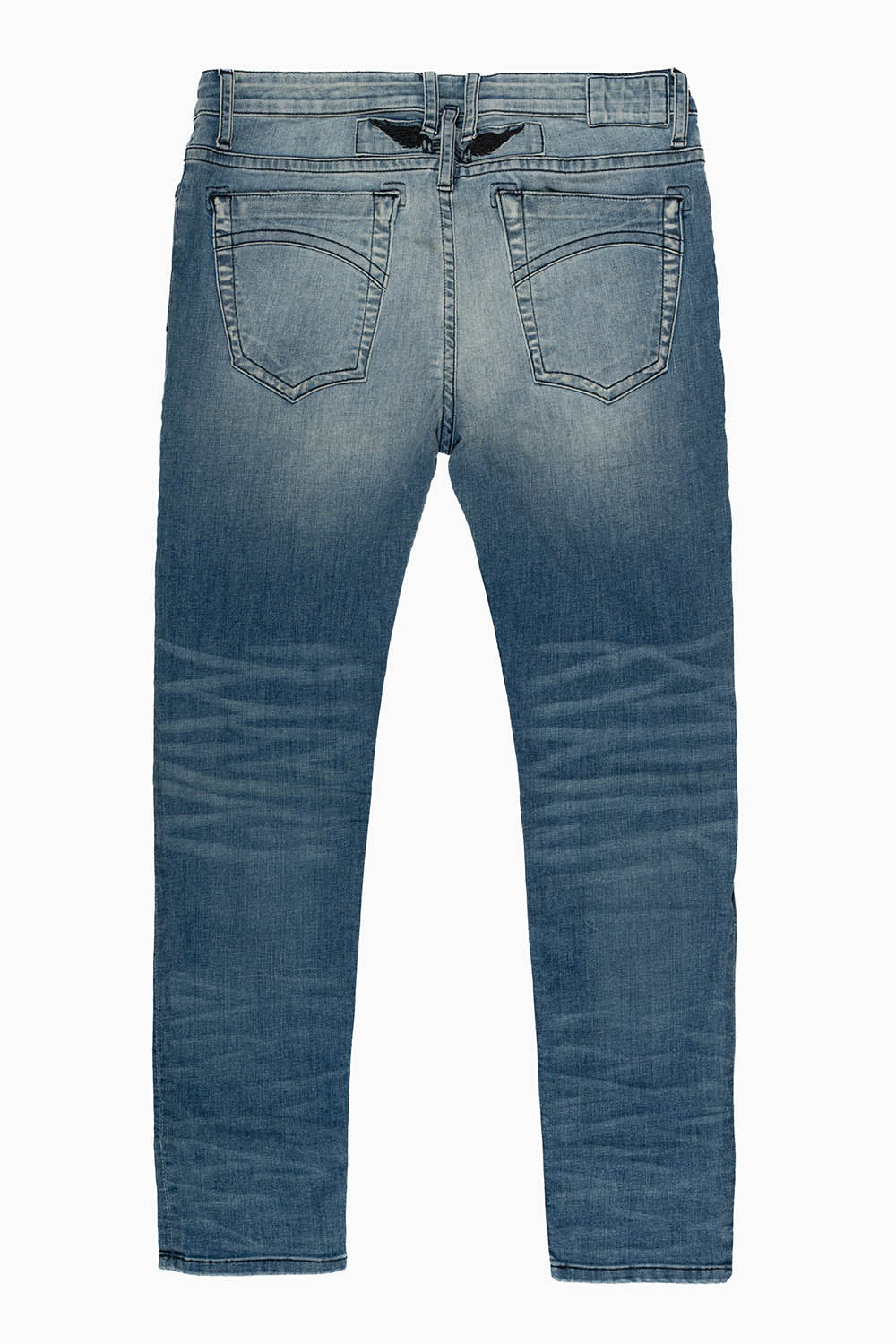 MENS SKINNY JEANS IN ELROY MEDIUM  BROKEN WASH WITH BLK WING EMBROIDERY - Image 2