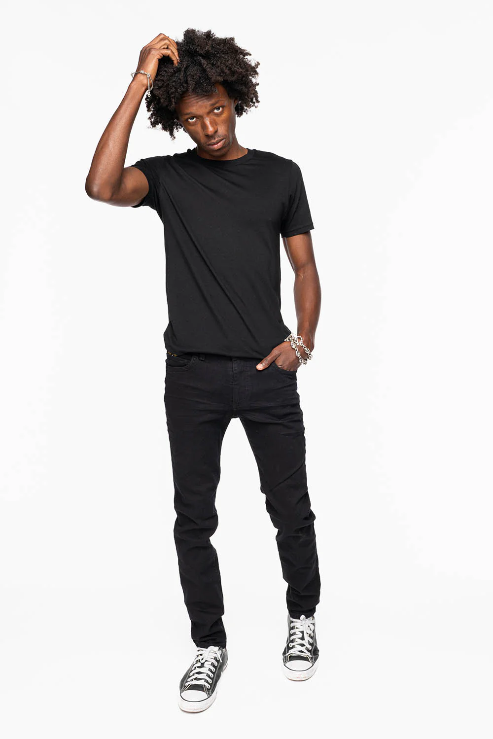 MENS SKINNY JEANS IN PURE BLK WASH WITH GOLD WING EMBROIDERY - Image 4