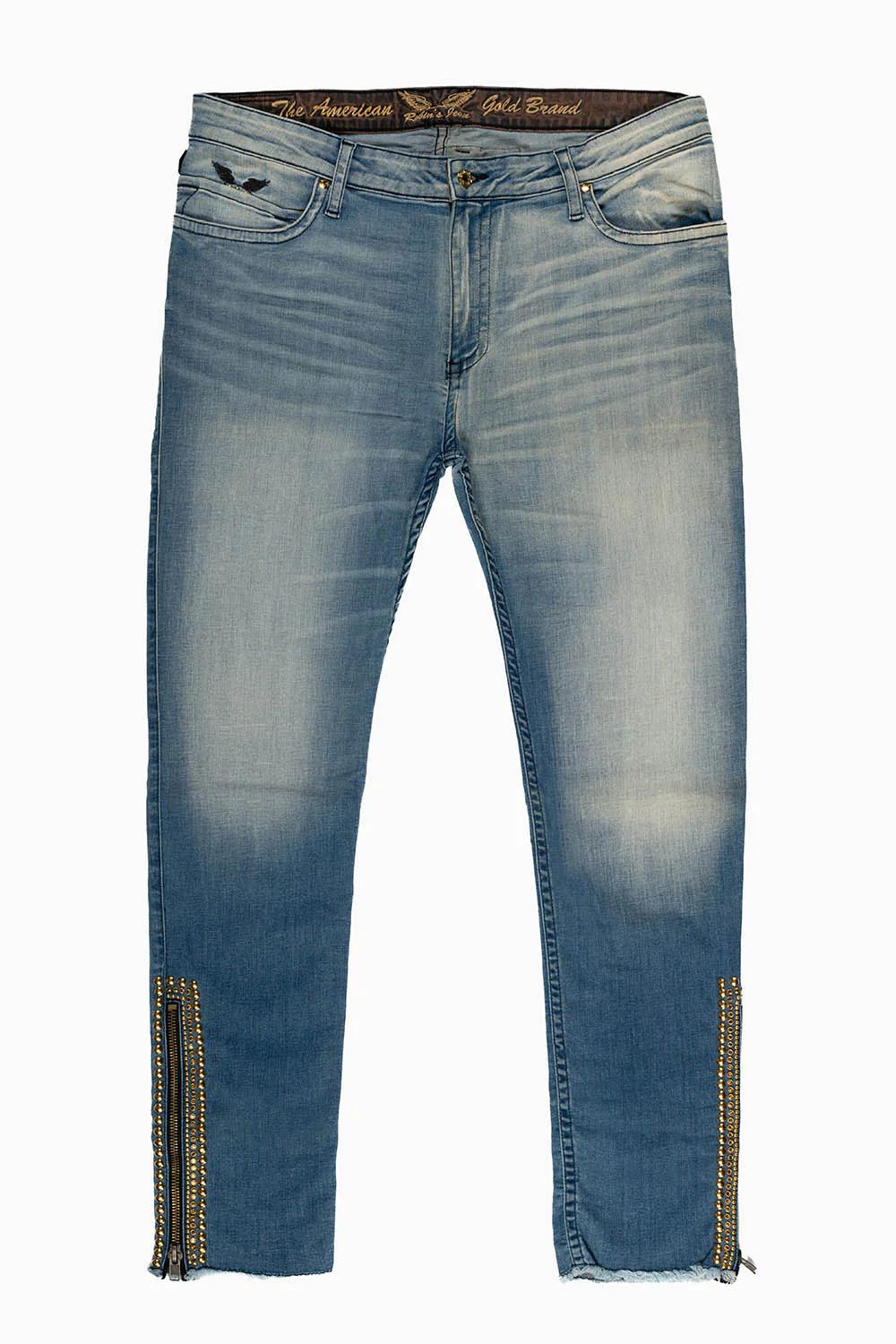 MENS SKINNY LEG ZIPPER JEANS IN BLUE ELROY MEDIUM WASH  WITH EMBELLISHMENT - Image 2