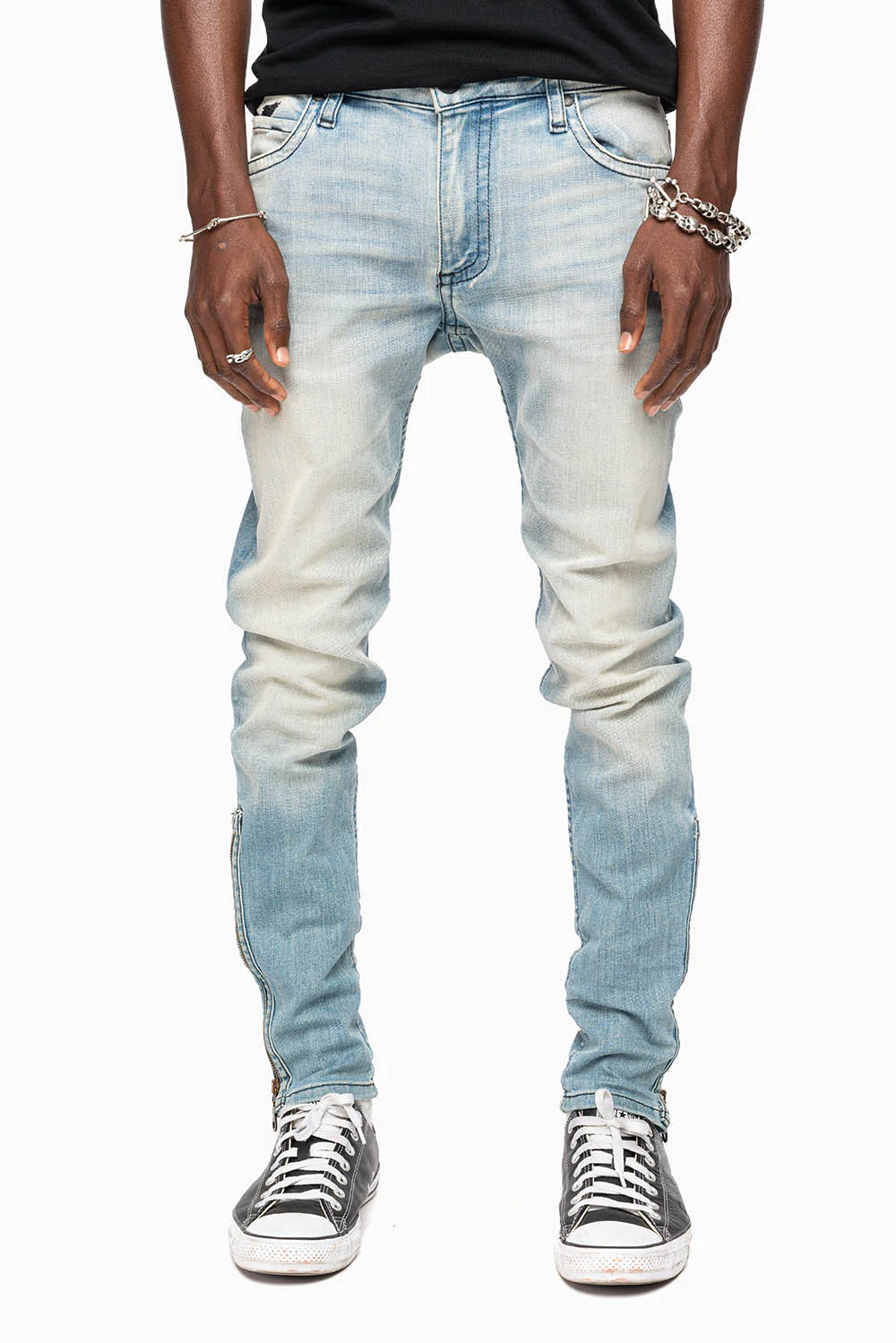 MENS SKINNY LEG ZIPPER JEANS IN ELROY MEDIUM WASH - Image 3