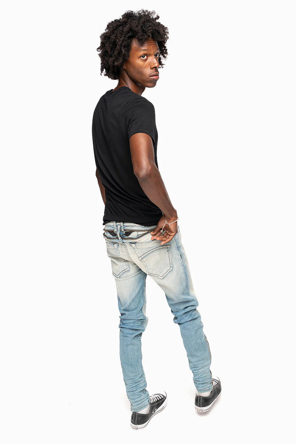 MENS SKINNY LEG ZIPPER JEANS IN ELROY MEDIUM WASH - Image 7