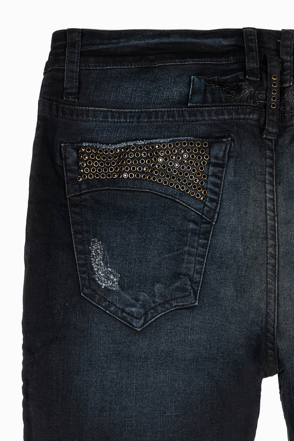 MENS SKINNY LEG ZIPPER JEANS IN F_UP BLK  WITH EMBELLISHMENT - Image 2