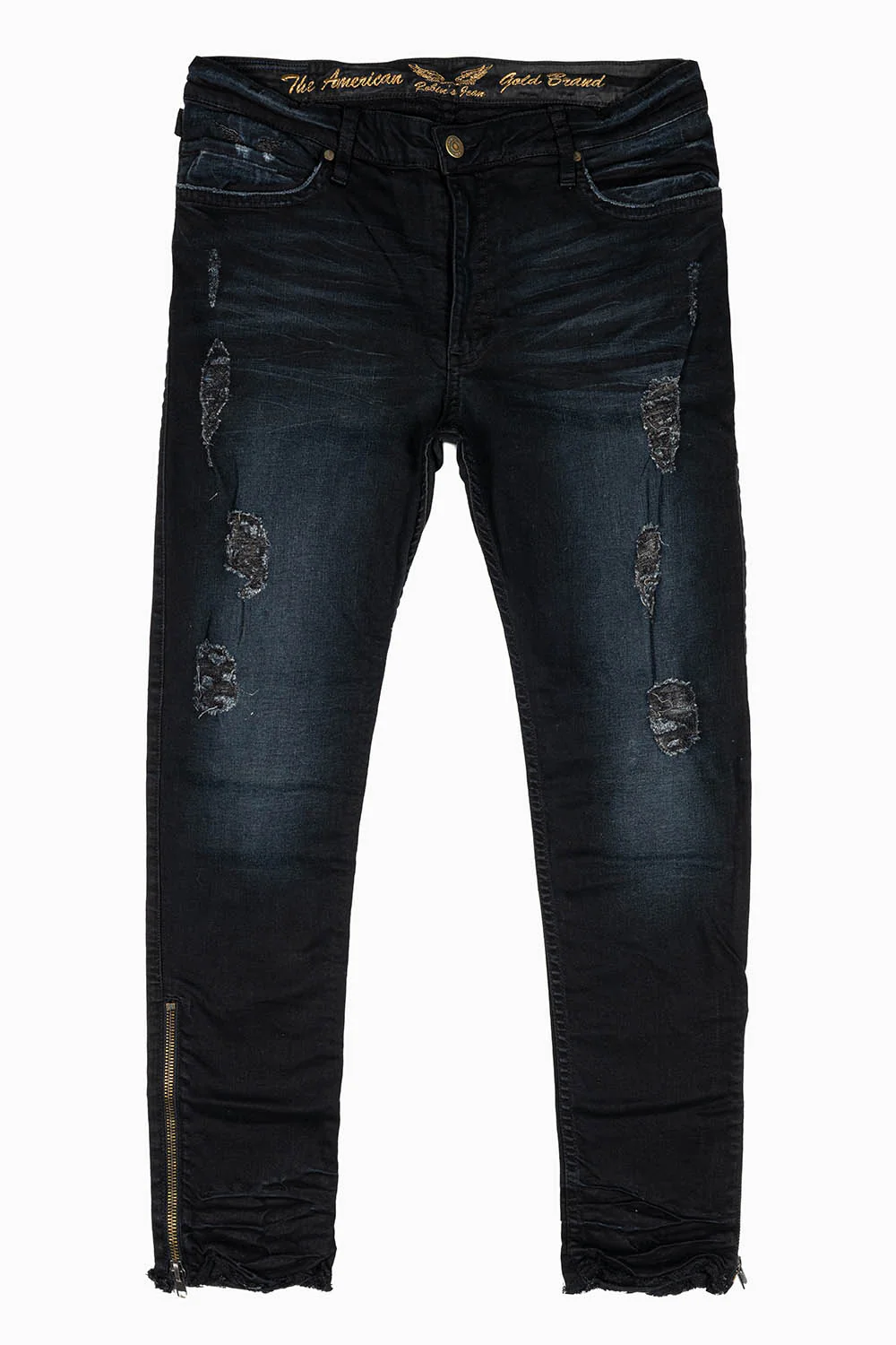 MENS SKINNY LEG ZIPPER JEANS IN F_UP BLK  WITH EMBELLISHMENT - Image 3