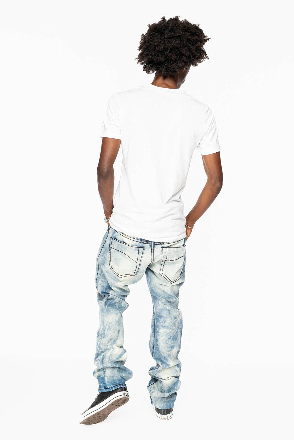 MENS SLIM FIT JEANS IN CHEROKEE DARK WASH WITH HEAVY STITCHING AND BLK EMBROIDERED WINGS - Image 6