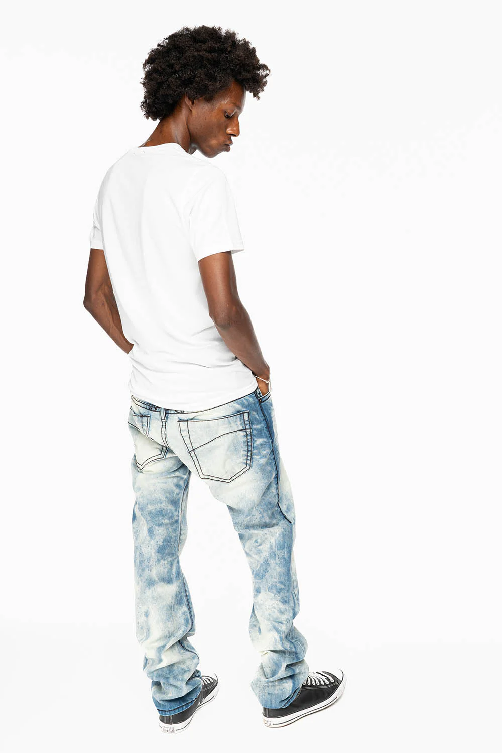 MENS SLIM FIT JEANS IN CHEROKEE DARK WASH WITH HEAVY STITCHING AND BLK EMBROIDERED WINGS - Image 7