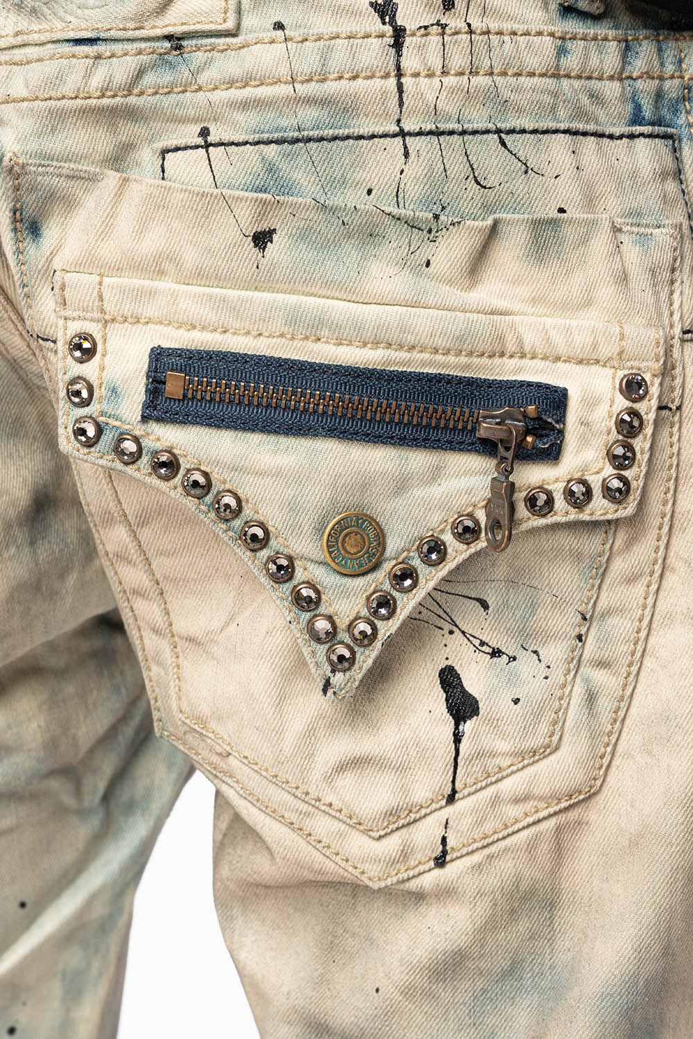 MENS SMALL FLAP POCKET STRAIGHT LEG JEANS IN FROZEN WASH WITH CRYSTALS - Image 3