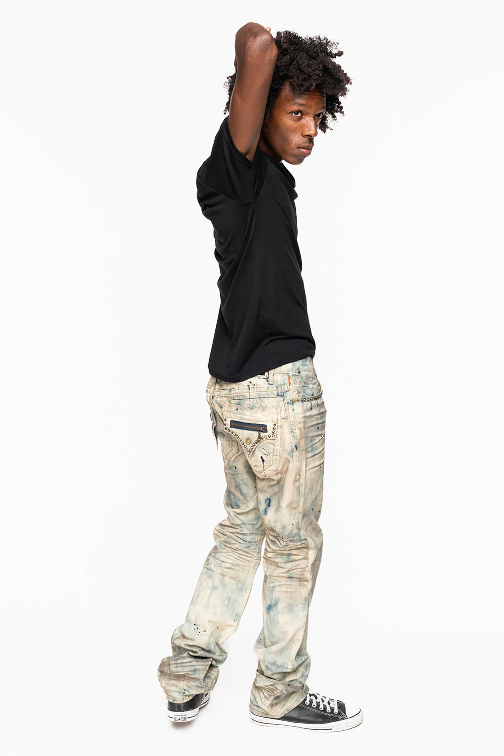 MENS SMALL FLAP POCKET STRAIGHT LEG JEANS IN FROZEN WASH WITH CRYSTALS - Image 7