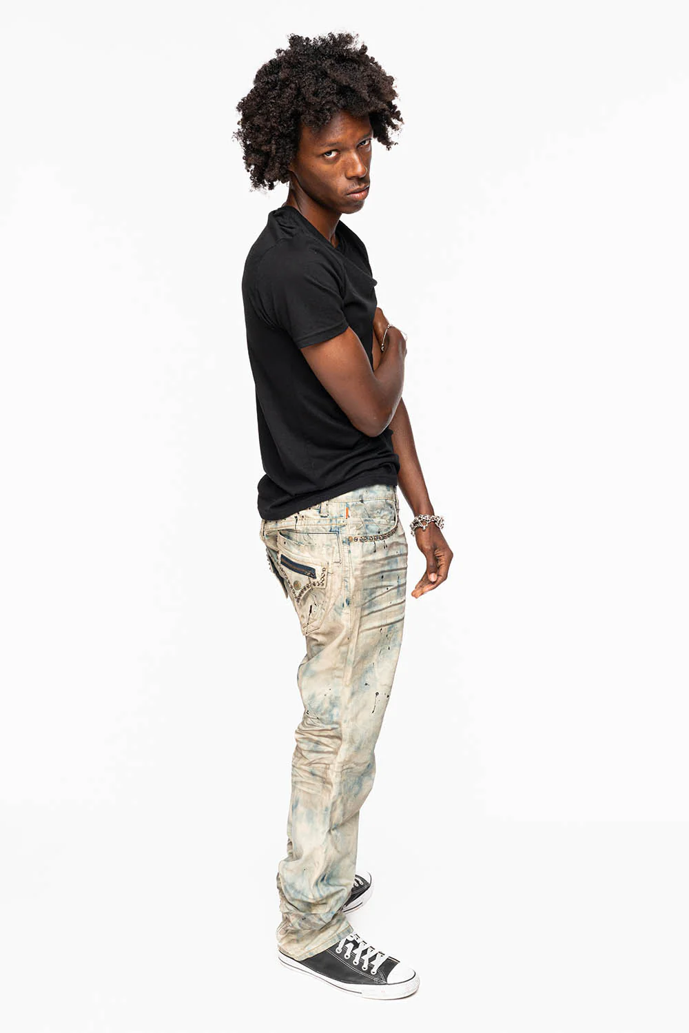 MENS SMALL FLAP POCKET STRAIGHT LEG JEANS IN FROZEN WASH WITH CRYSTALS - Image 8