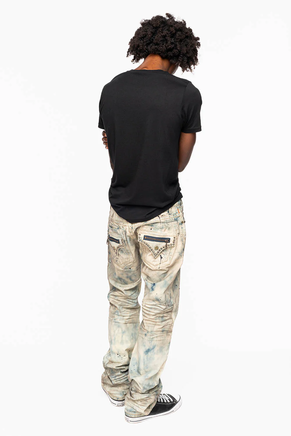 MENS SMALL FLAP POCKET STRAIGHT LEG JEANS IN FROZEN WASH WITH CRYSTALS - Image 9