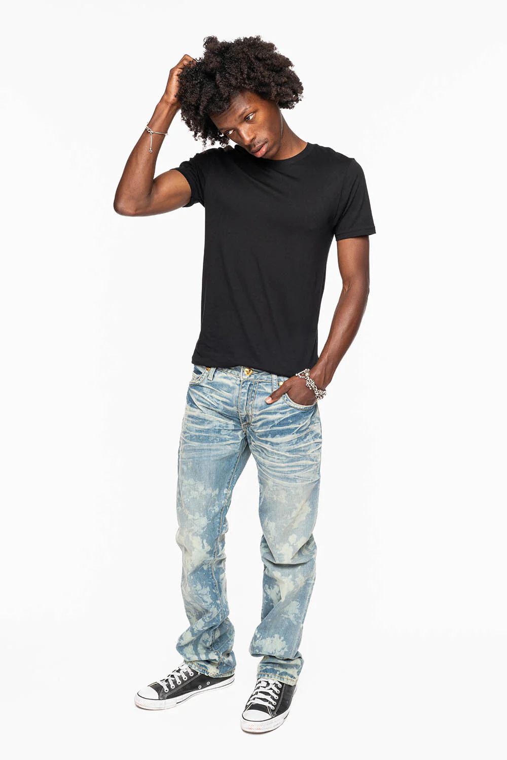 MENS SMALL FLAP POCKET STRAIGHT LEG JEANS IN ODESSA VINTAGE MEDIUM WASH WITH CRYSTALS - Image 6