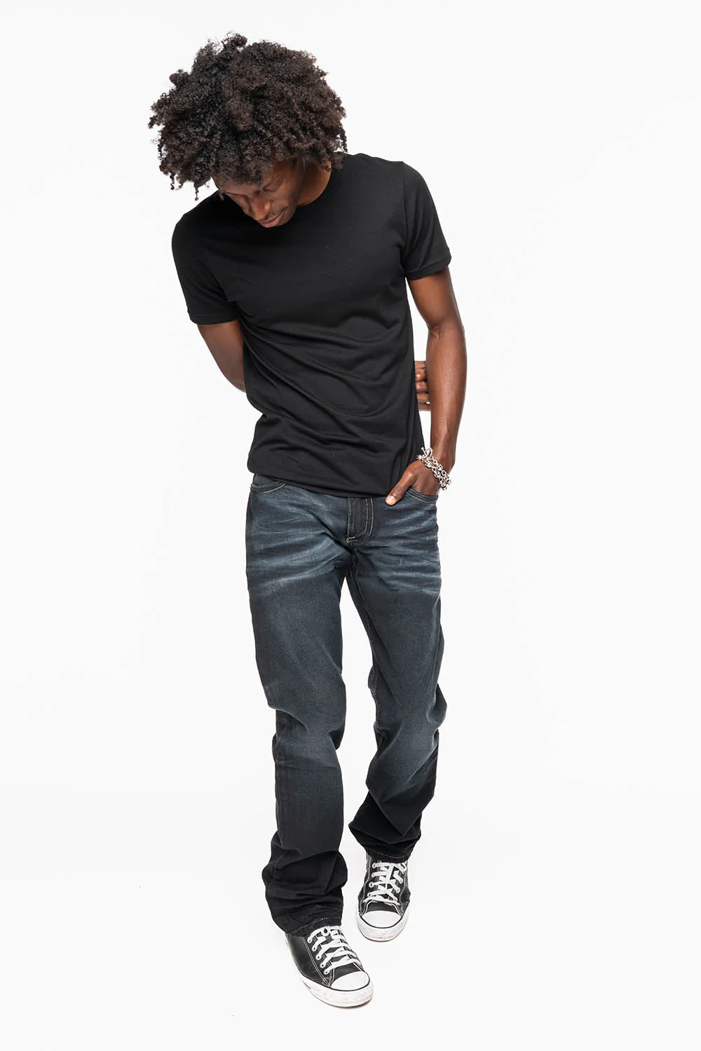 MENS STRAIGHT CUT JEANS WITH CRYSTALS  IN F-UP BLK - Image 2