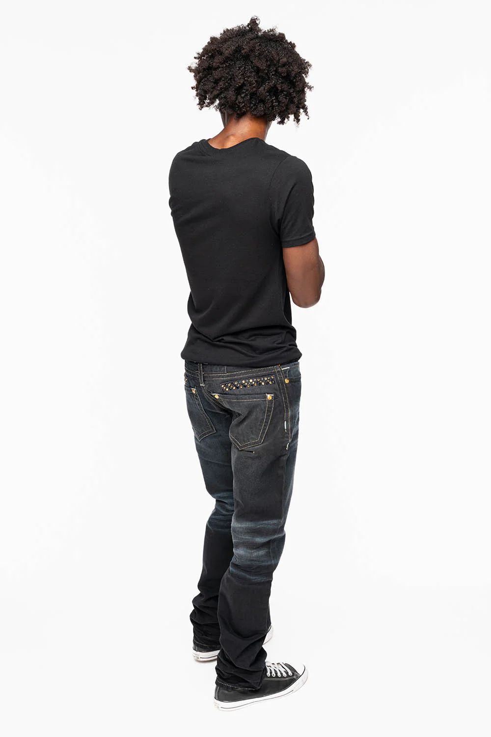 MENS STRAIGHT CUT JEANS WITH CRYSTALS  IN F-UP BLK - Image 3