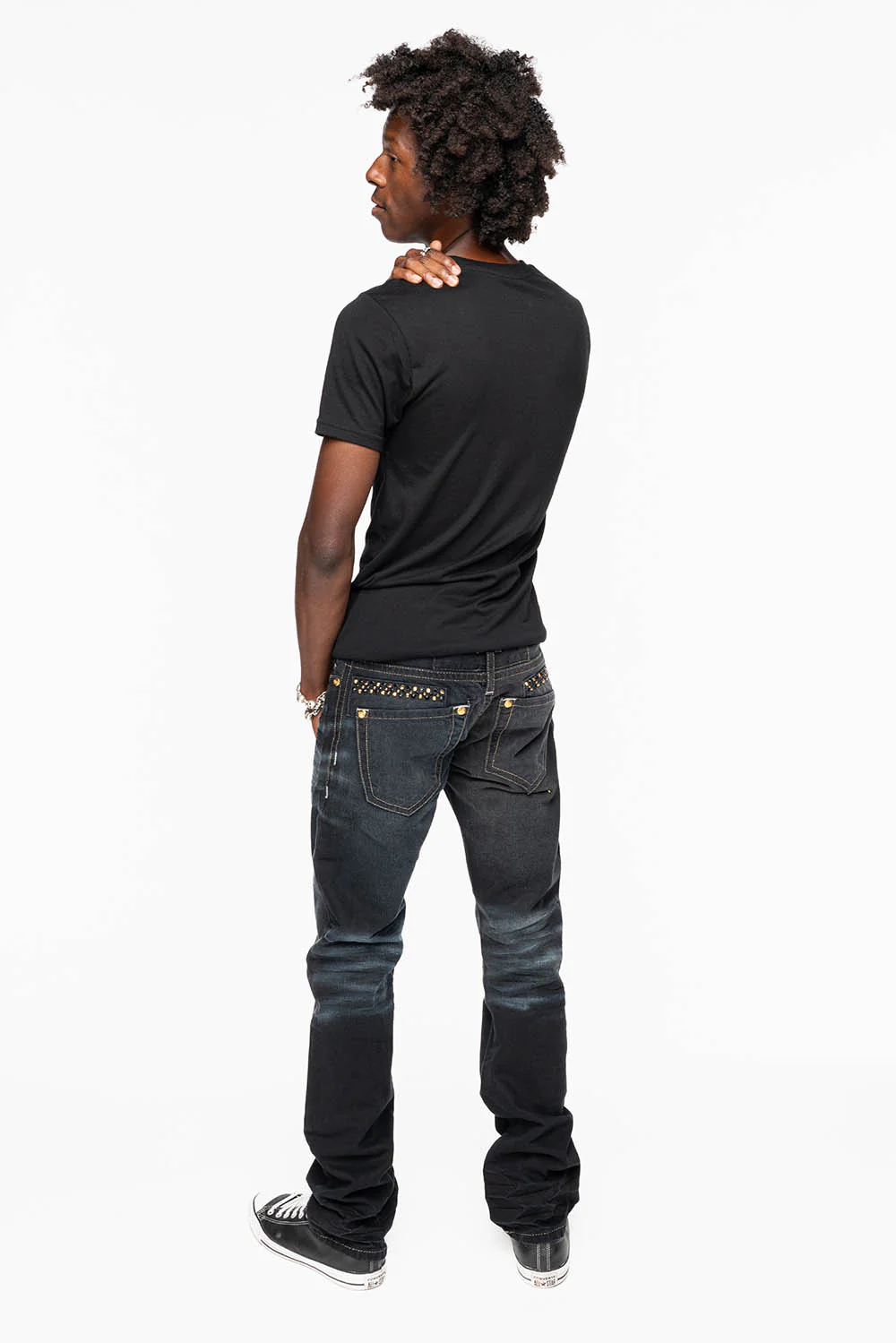 MENS STRAIGHT CUT JEANS WITH CRYSTALS  IN F-UP BLK - Image 4