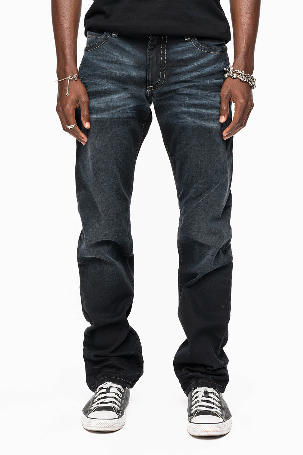 MENS STRAIGHT CUT JEANS WITH CRYSTALS  IN F-UP BLK - Image 8