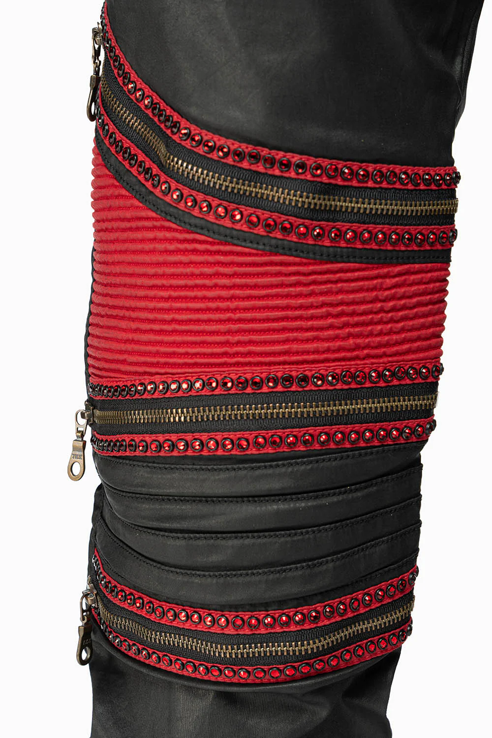 MENS THE SHOW BIKER JEANS IN BLACK DY FABRIC WITH RED INSERTS WITH EMBELLISHMENT - Image 6