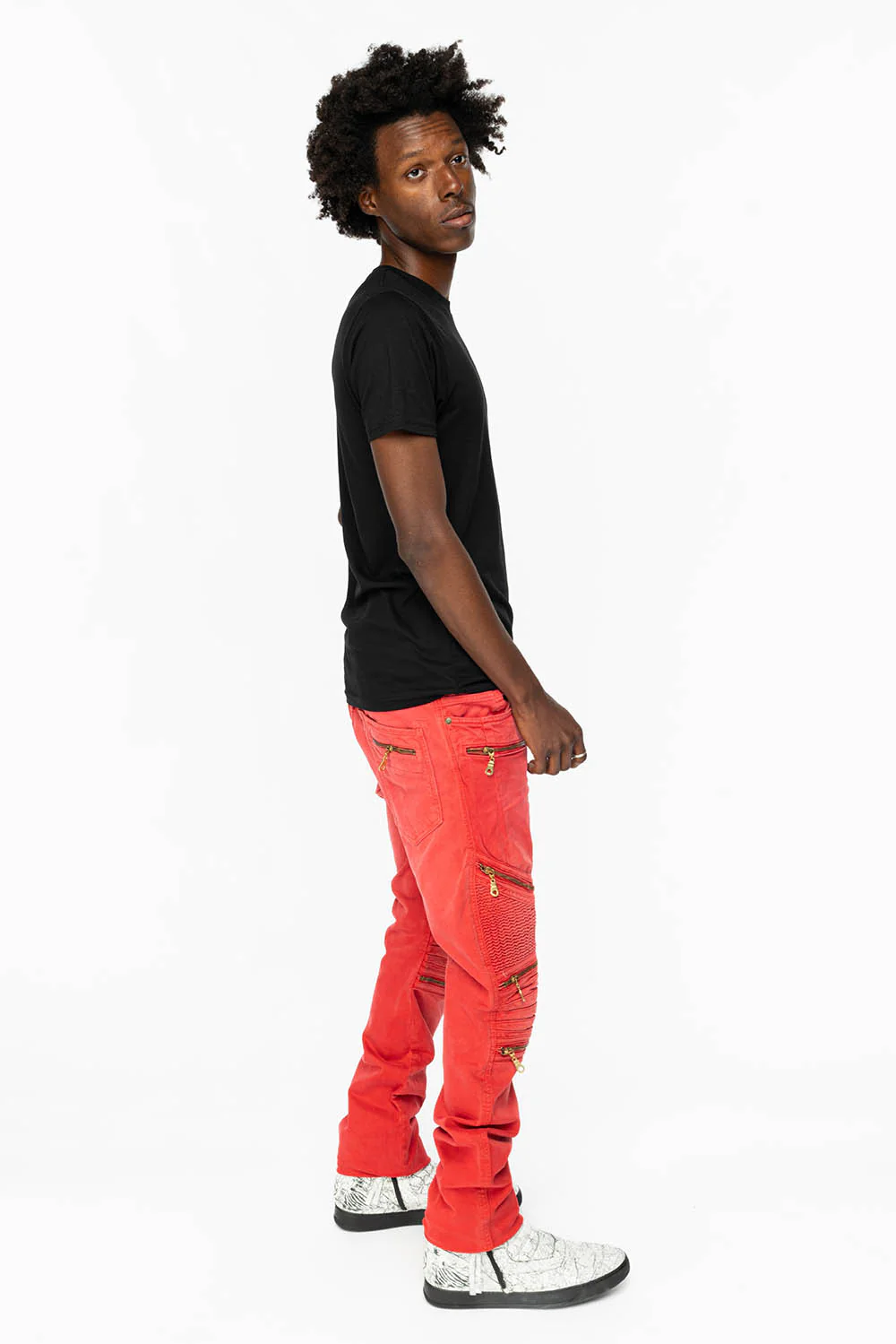 MENS THE SHOW BIKER JEANS IN SULFUR RED WASH - Image 4