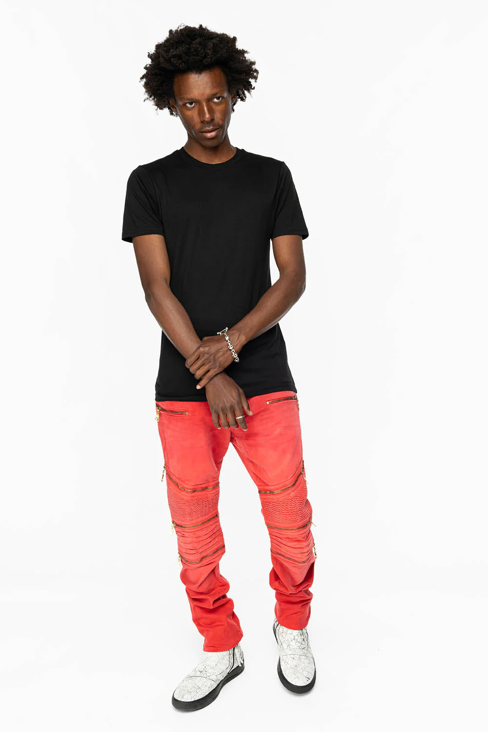 MENS THE SHOW BIKER JEANS IN SULFUR RED WASH - Image 6
