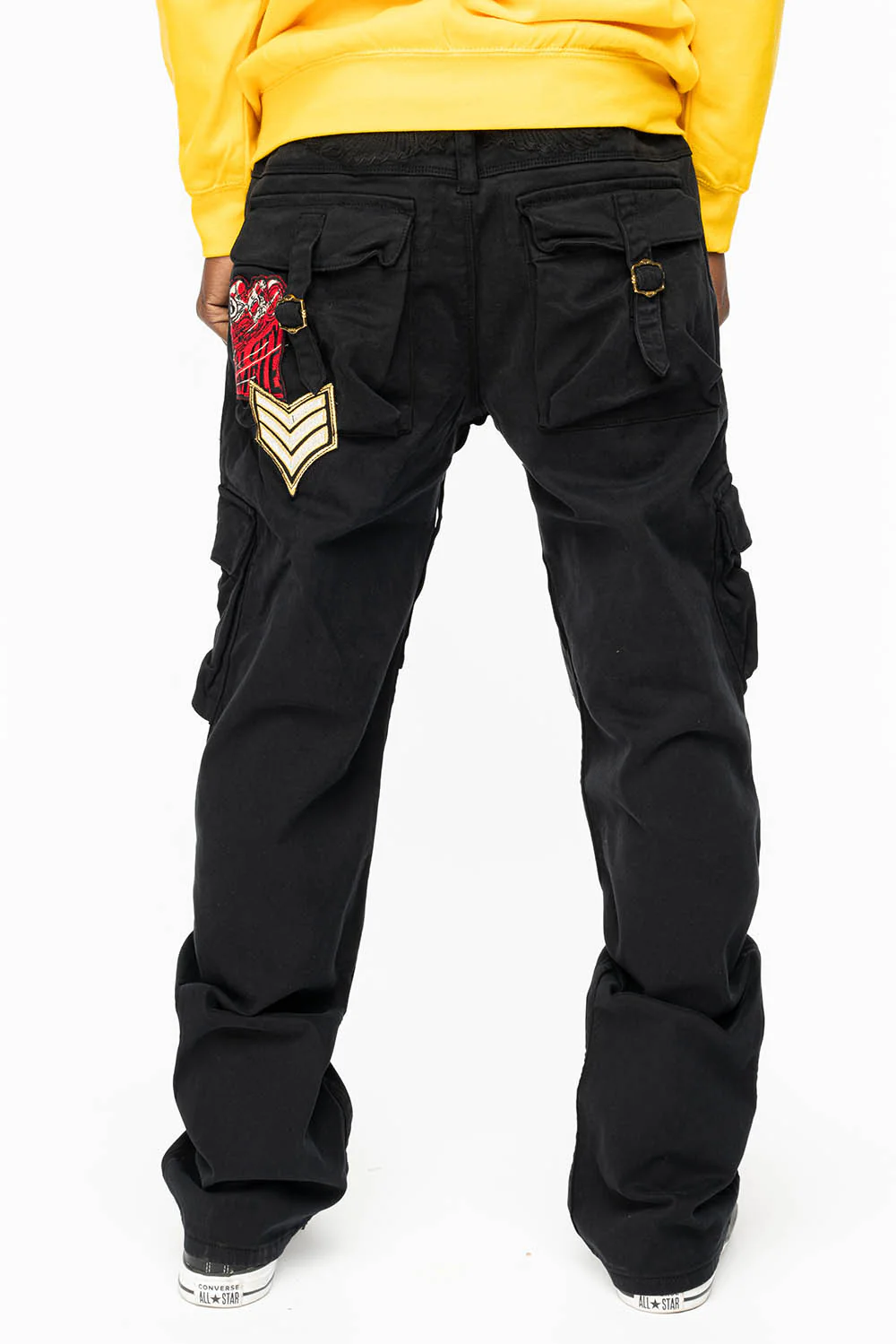 ROBINS NEW MILITARY STYLE CARGO PANTS IN BLACK COLOR WITH MULTIPLE PATCH - Image 4