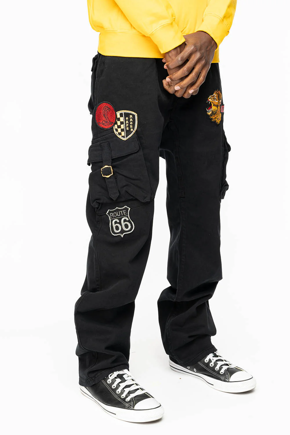 ROBINS NEW MILITARY STYLE CARGO PANTS IN BLACK COLOR WITH MULTIPLE PATCH - Image 6