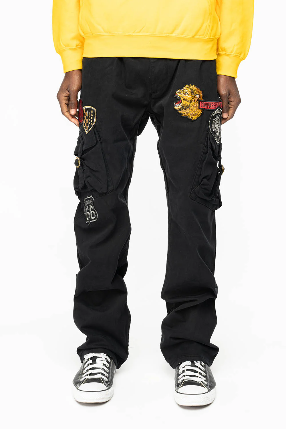 ROBINS NEW MILITARY STYLE CARGO PANTS IN BLACK COLOR WITH MULTIPLE PATCH - Image 7