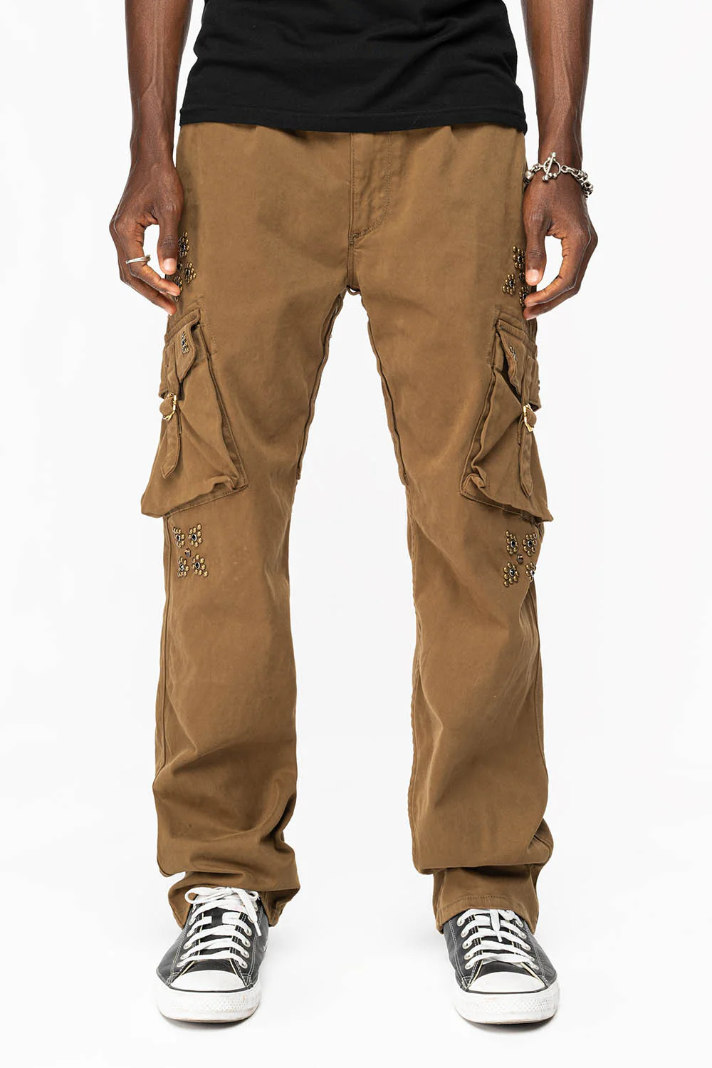 ROBINS NEW MILITARY STYLE CARGO PANTS IN AVOCADO WITH WESTERN CRYSTAL MOTIF - Image 3