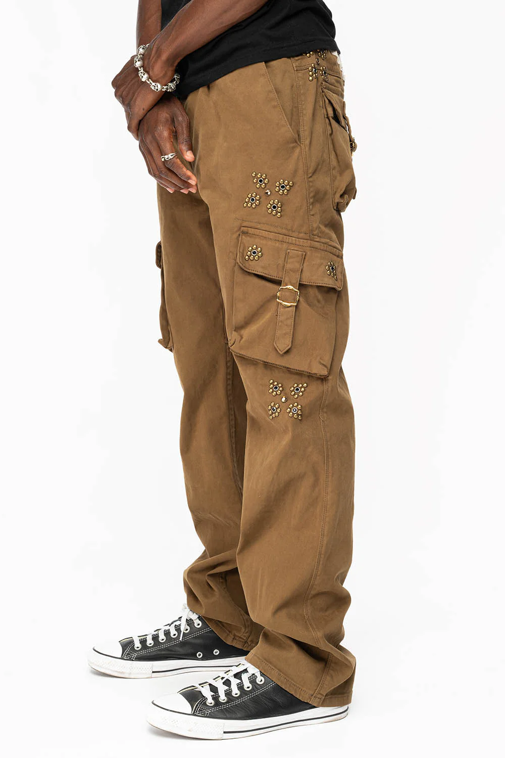 ROBINS NEW MILITARY STYLE CARGO PANTS IN AVOCADO WITH WESTERN CRYSTAL MOTIF - Image 5