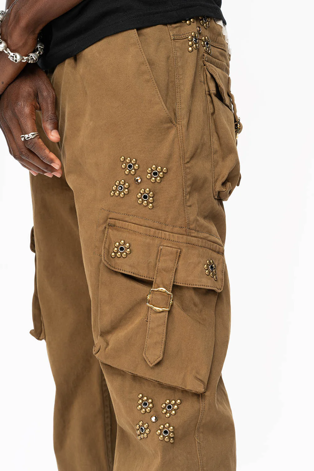 ROBINS NEW MILITARY STYLE CARGO PANTS IN AVOCADO WITH WESTERN CRYSTAL MOTIF - Image 6
