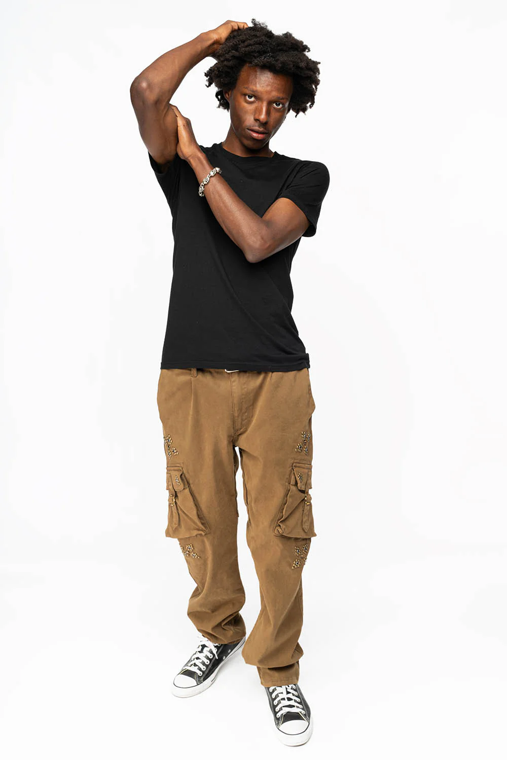 ROBINS NEW MILITARY STYLE CARGO PANTS IN AVOCADO WITH WESTERN CRYSTAL MOTIF - Image 7