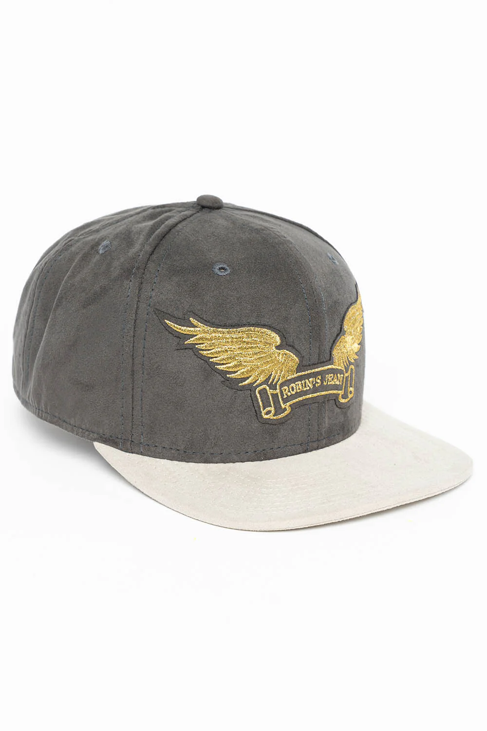 MICRO SUEDE CAP IN CHARCOAL/STONE COLOR IN GOLD WING LOGO EMBROIDERY - Image 2