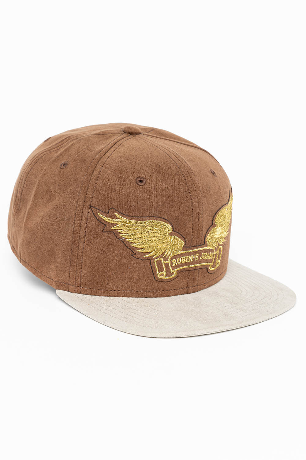 MICRO SUEDE CAP IN COFFEE /STONE COLOR IN GOLD WING LOGO EMBROIDERY - Image 2
