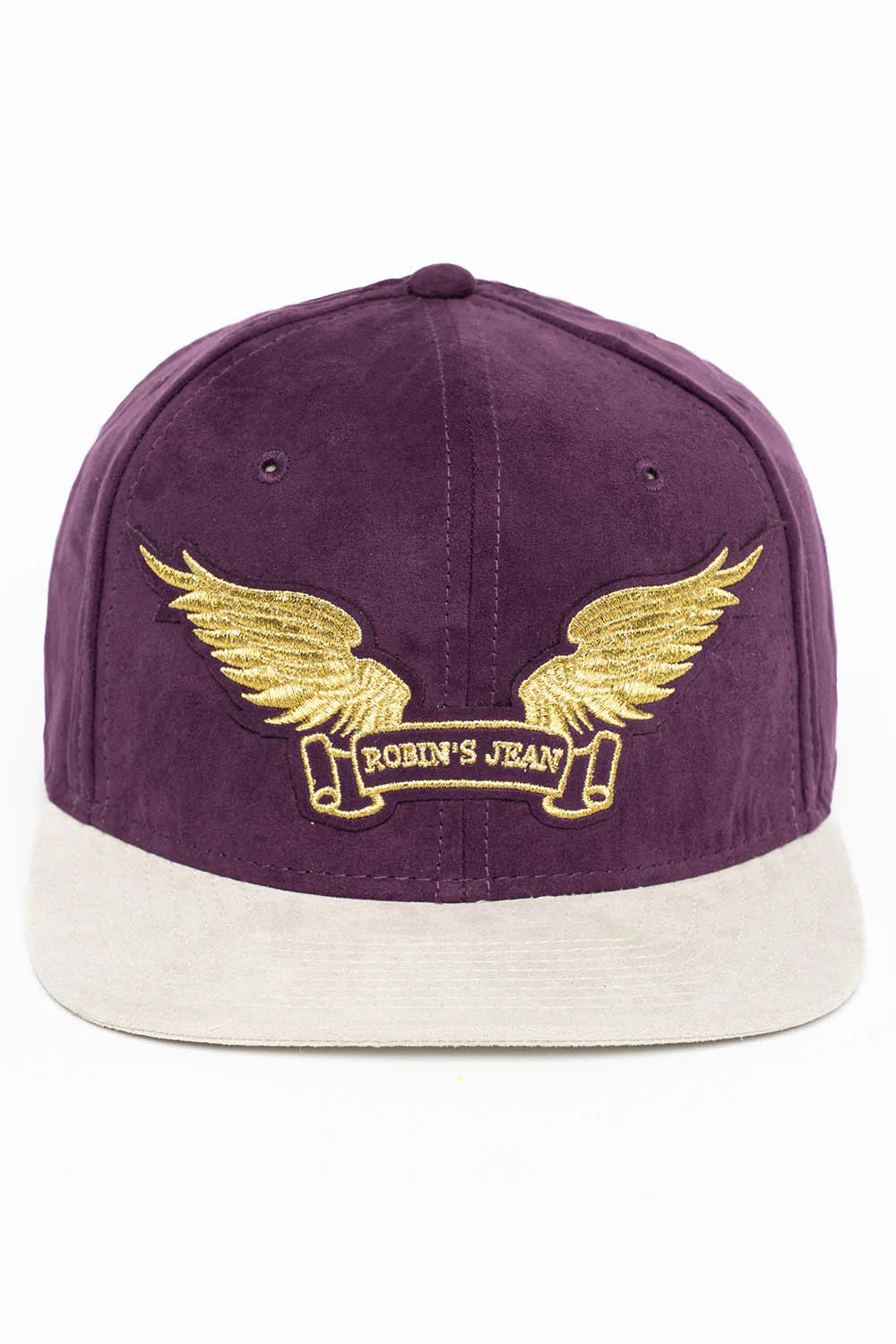 MICRO SUEDE CAP IN GRAPE/STONE COLOR IN GOLD WING LOGO EMBROIDERY