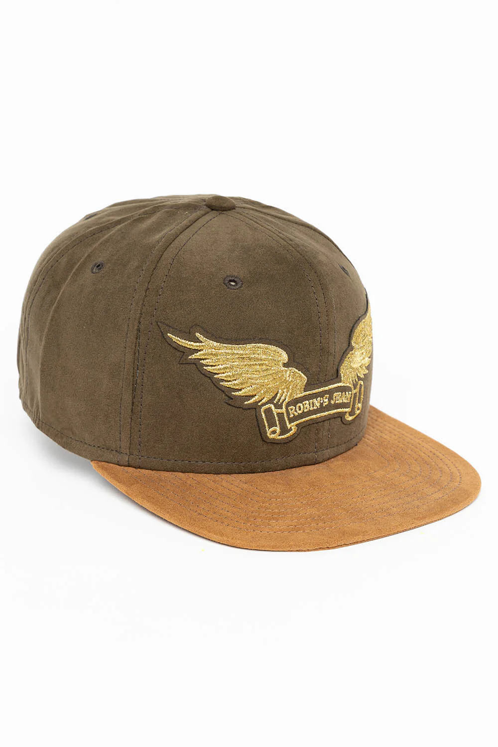 MICRO SUEDE CAP IN OLIVE /CAMEL COLOR IN GOLD WING LOGO EMBROIDERY - Image 2