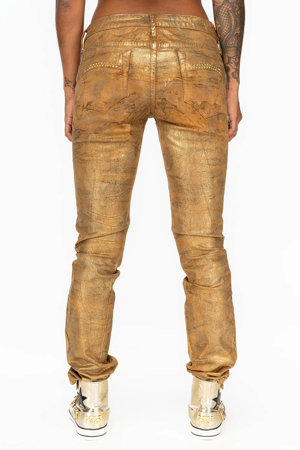 MID RISE WOMENS SKINNY JEANS IN AERO KHAKI WASH WITH GOLD CRYSTALS - Image 6