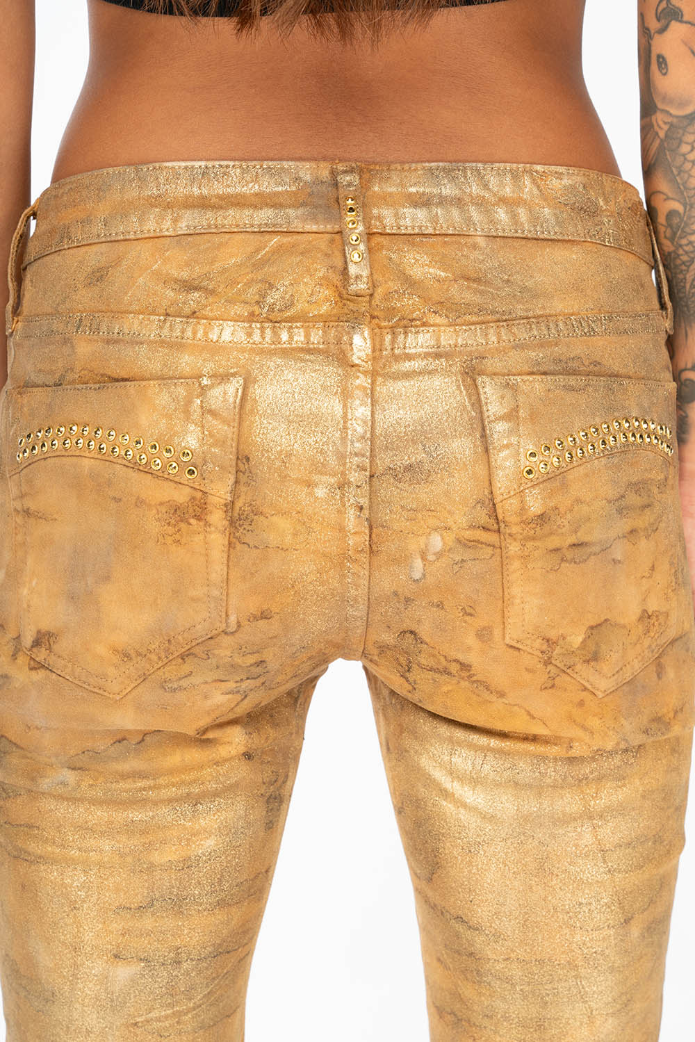 MID RISE WOMENS SKINNY JEANS IN AERO KHAKI WASH WITH GOLD CRYSTALS - Image 7