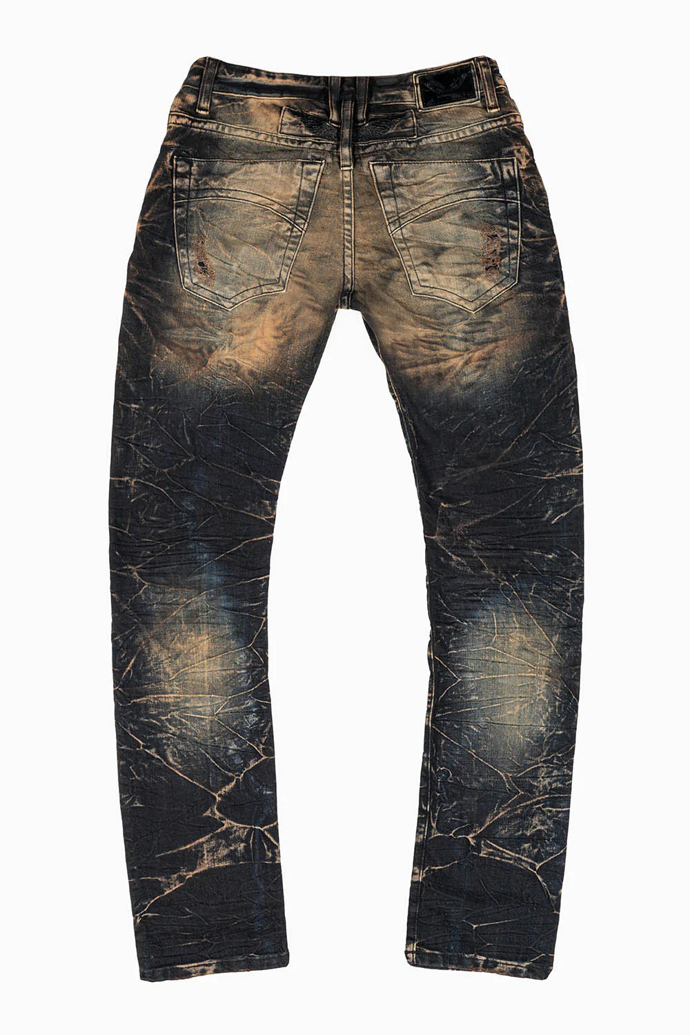 MENS MOTORCYCLE ZIPPERS SLIM JEANS IN 4D DARK OXIDO BROKEN BACKING WASH - Image 2
