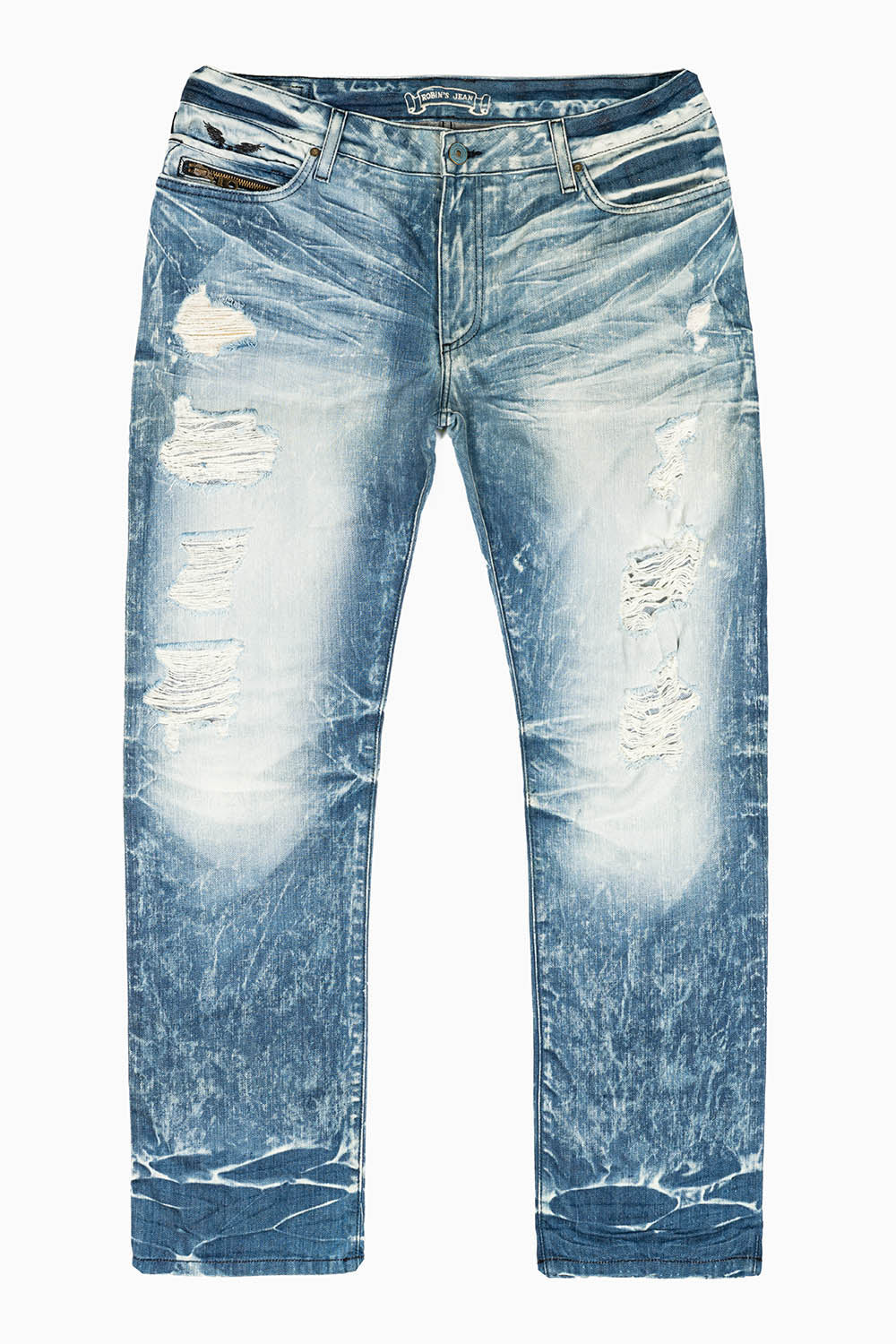MINI FLAP MENS SLIM JEANS IN BLUE 5D MEDIUM BROKEN WASH WITH CRYSTALS - Image 3