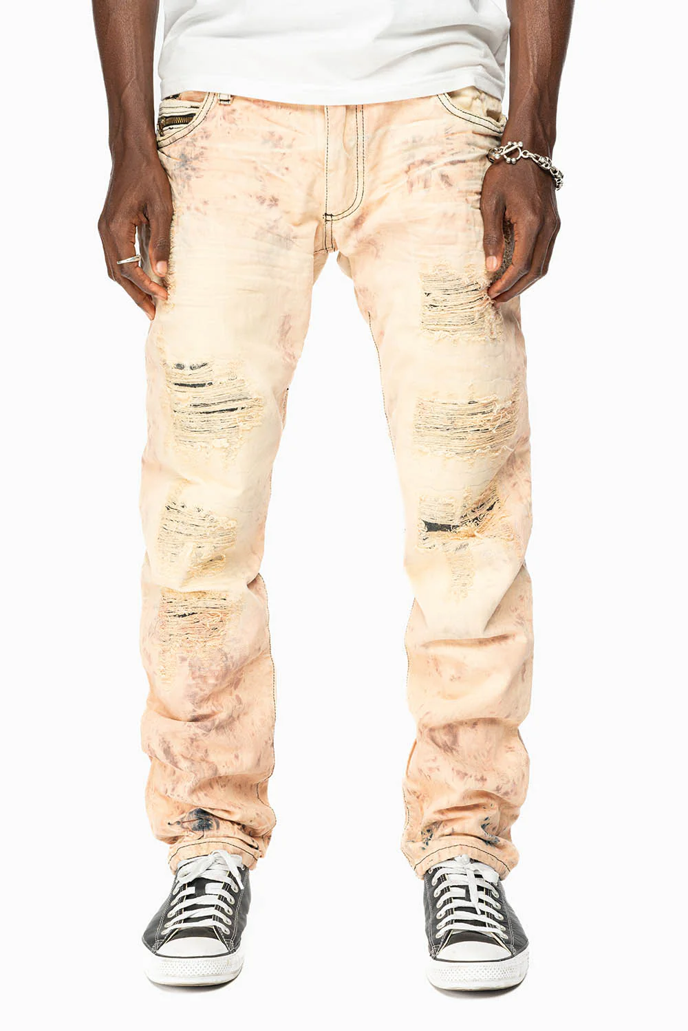MINI FLAP MENS SLIM JEANS IN JULIETTE DESTROY BROKEN REPAIR WASH WITH CRYSTALS AND STUDS