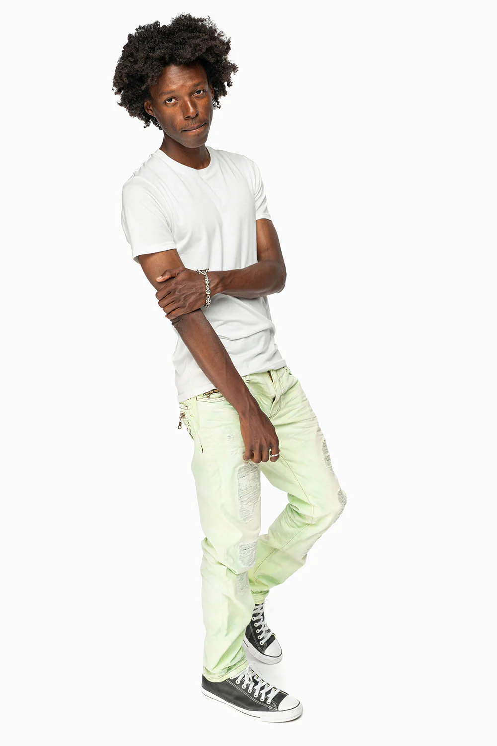MINI FLAP MENS SLIM JEANS IN KEY LIME DESTROY BACKING WITH CRYSTALS - Image 7