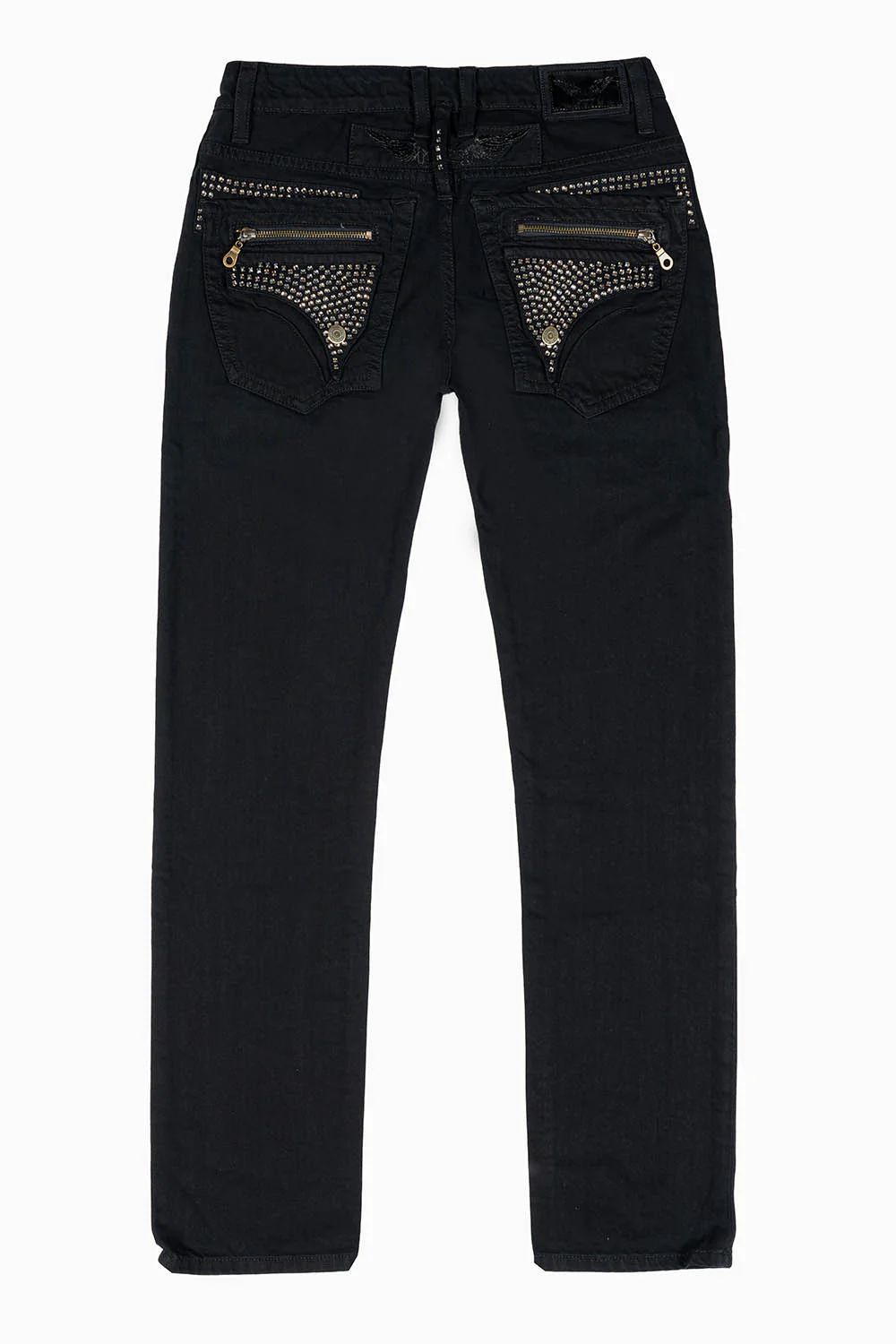 MINI FLAP MENS SLIM JEANS IN PURE BLK WASH WITH CRYSTALS