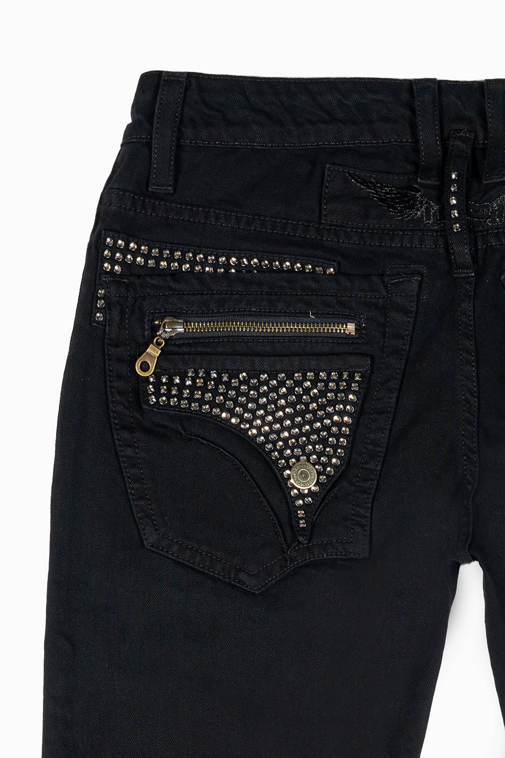MINI FLAP MENS SLIM JEANS IN PURE BLK WASH WITH CRYSTALS - Image 2