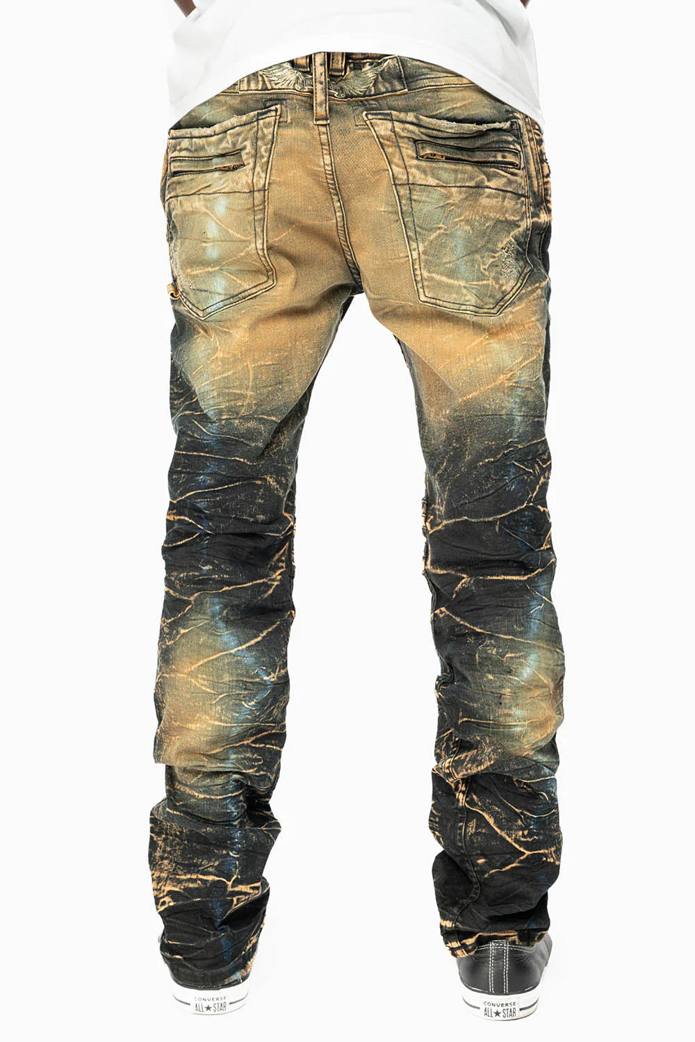 MOTO BIKER MEN'S SLIM STRAIGHT LEG JEANS IN 4D DARK PERU - Image 2