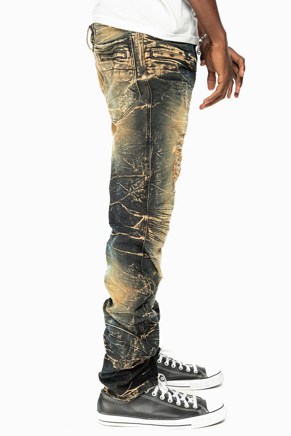 MOTO BIKER MEN'S SLIM STRAIGHT LEG JEANS IN 4D DARK PERU - Image 5