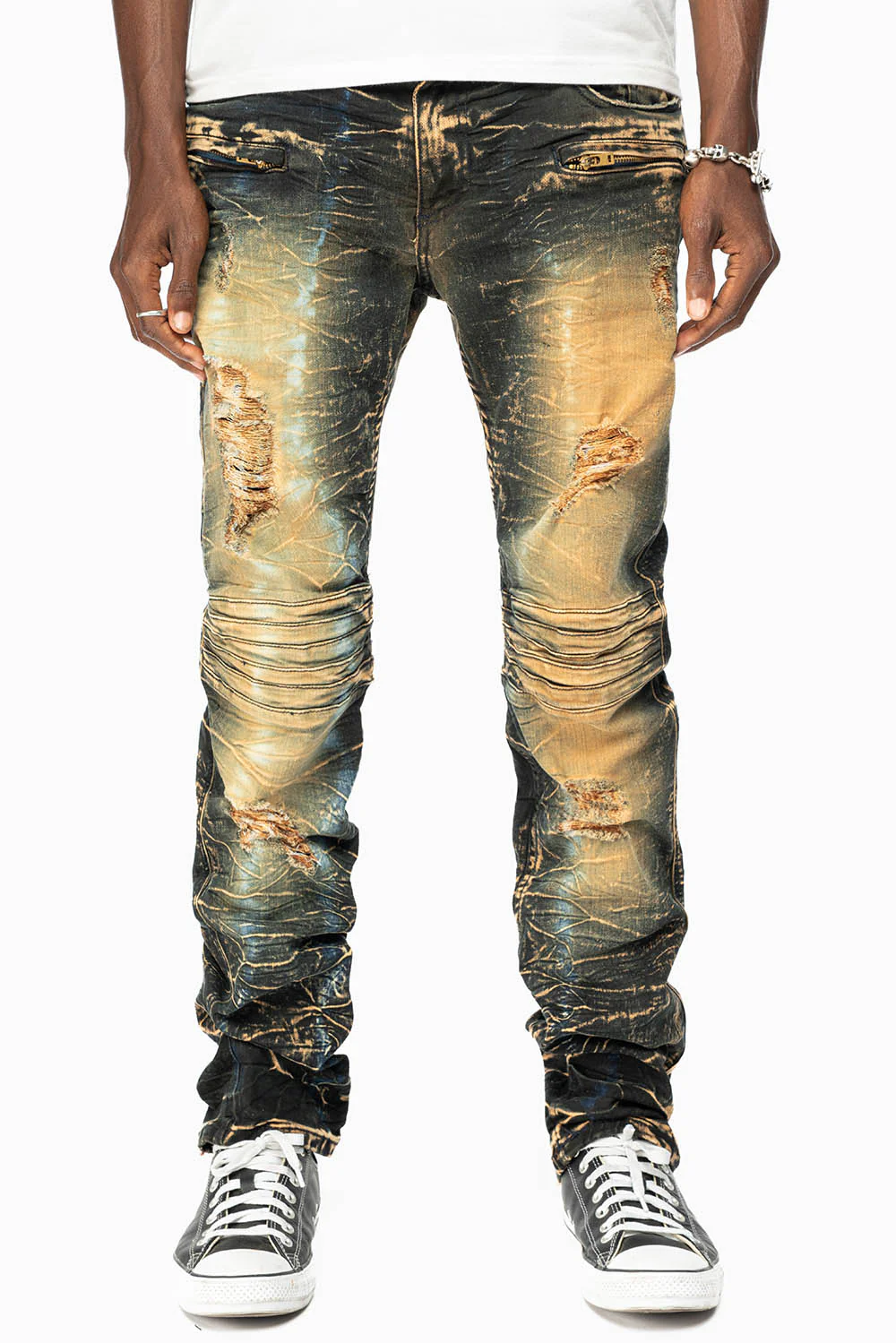MOTO BIKER MEN'S SLIM STRAIGHT LEG JEANS IN 4D DARK PERU - Image 6