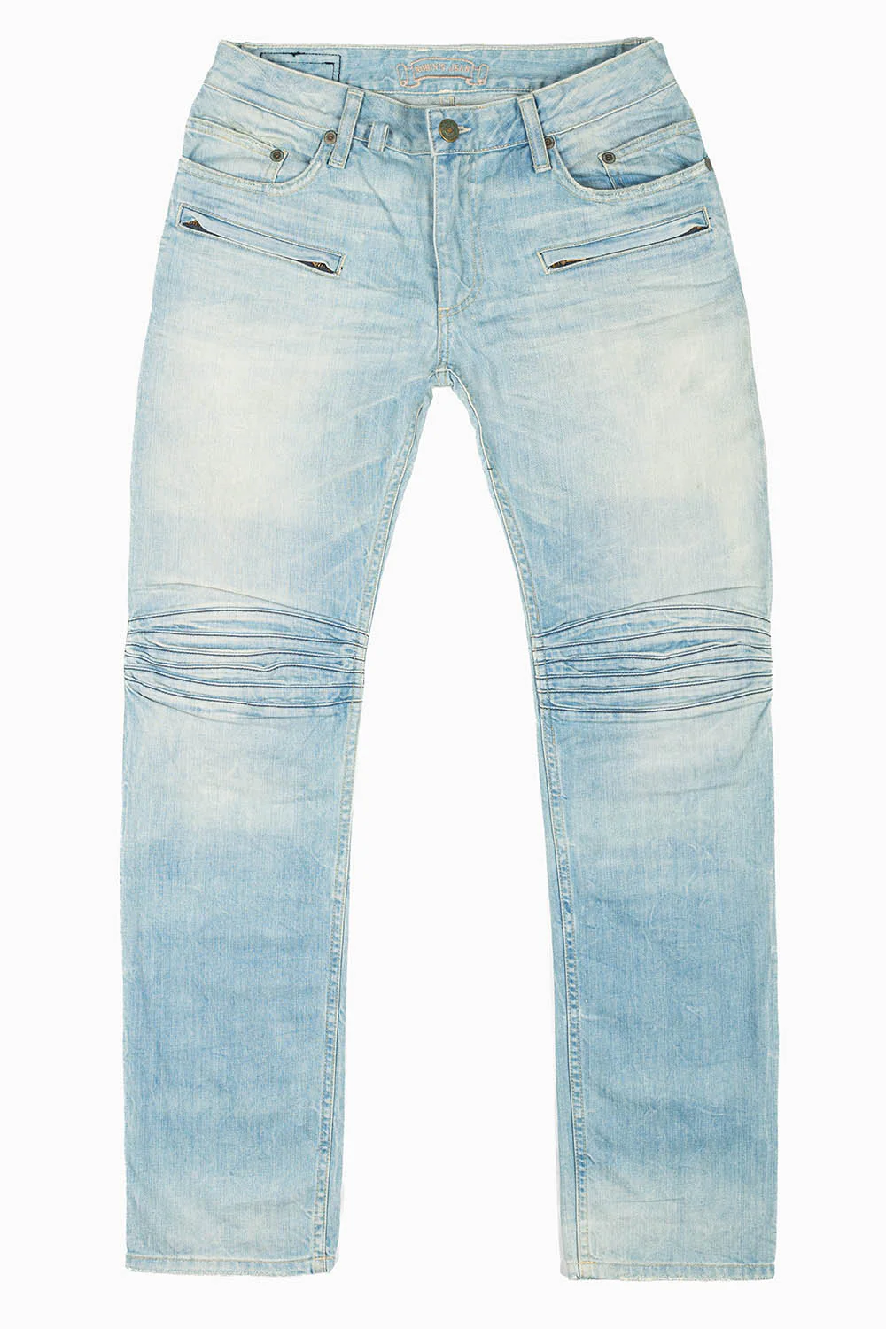 MOTO BIKER MEN'S SLIM STRAIGHT LEG JEANS IN BLUE THUNDER LIGHT WASH