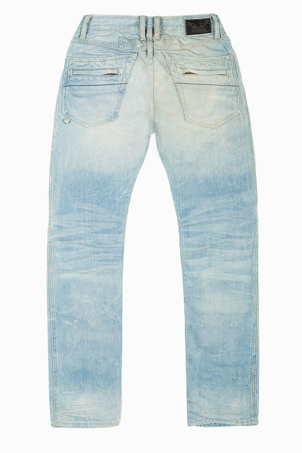MOTO BIKER MEN'S SLIM STRAIGHT LEG JEANS IN BLUE THUNDER LIGHT WASH - Image 2